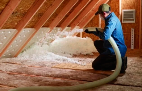 Image showing new attic insulation being installed in central New Mexico